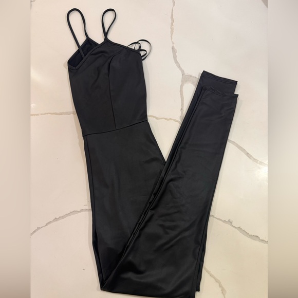 Small Black Pleather Jumpsuit Onesie S - Picture 2 of 5